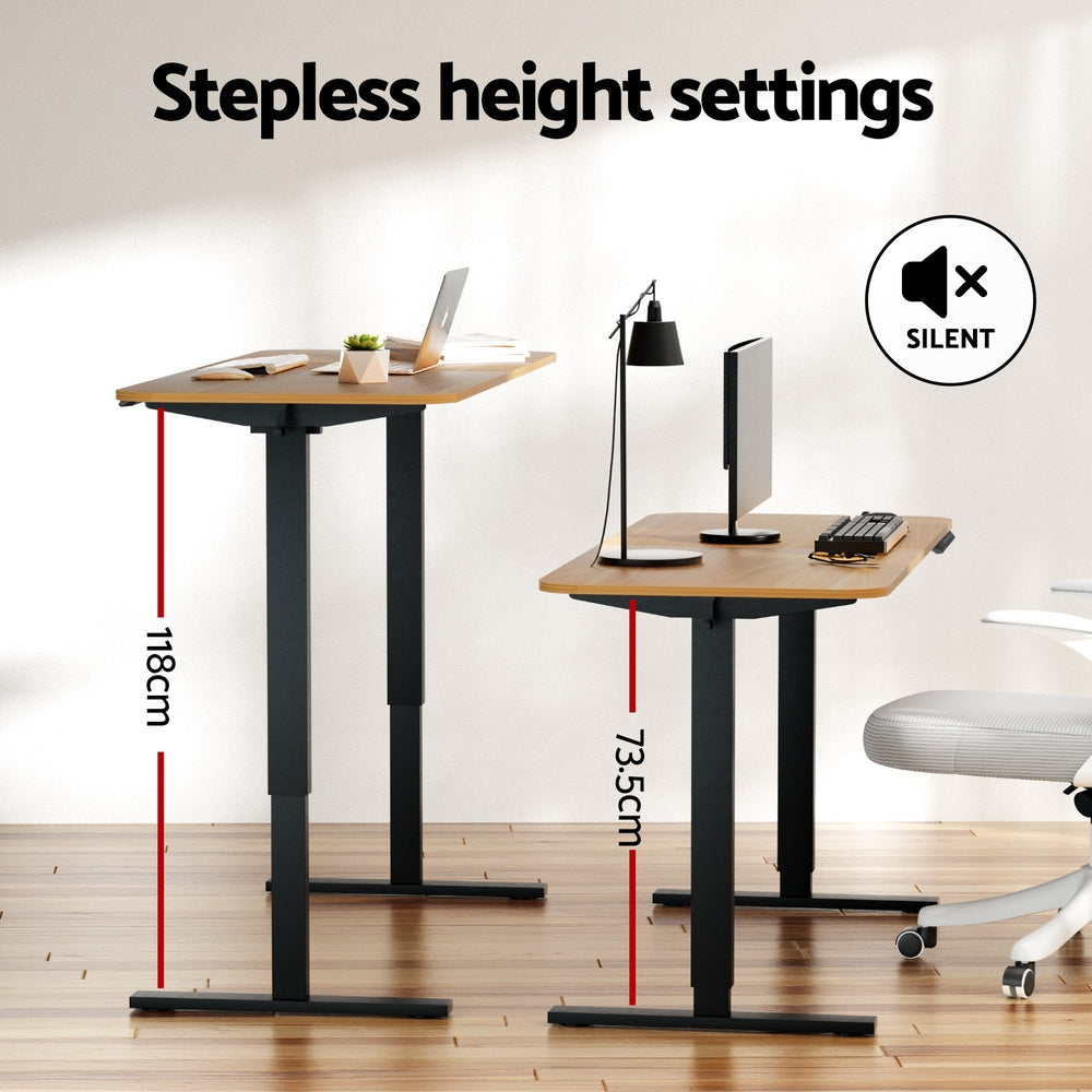 Artiss Electric Standing Desk 140cm Adjustable Height Motorised Home Office Desk Oak Black HASD-ET156E-BKNT