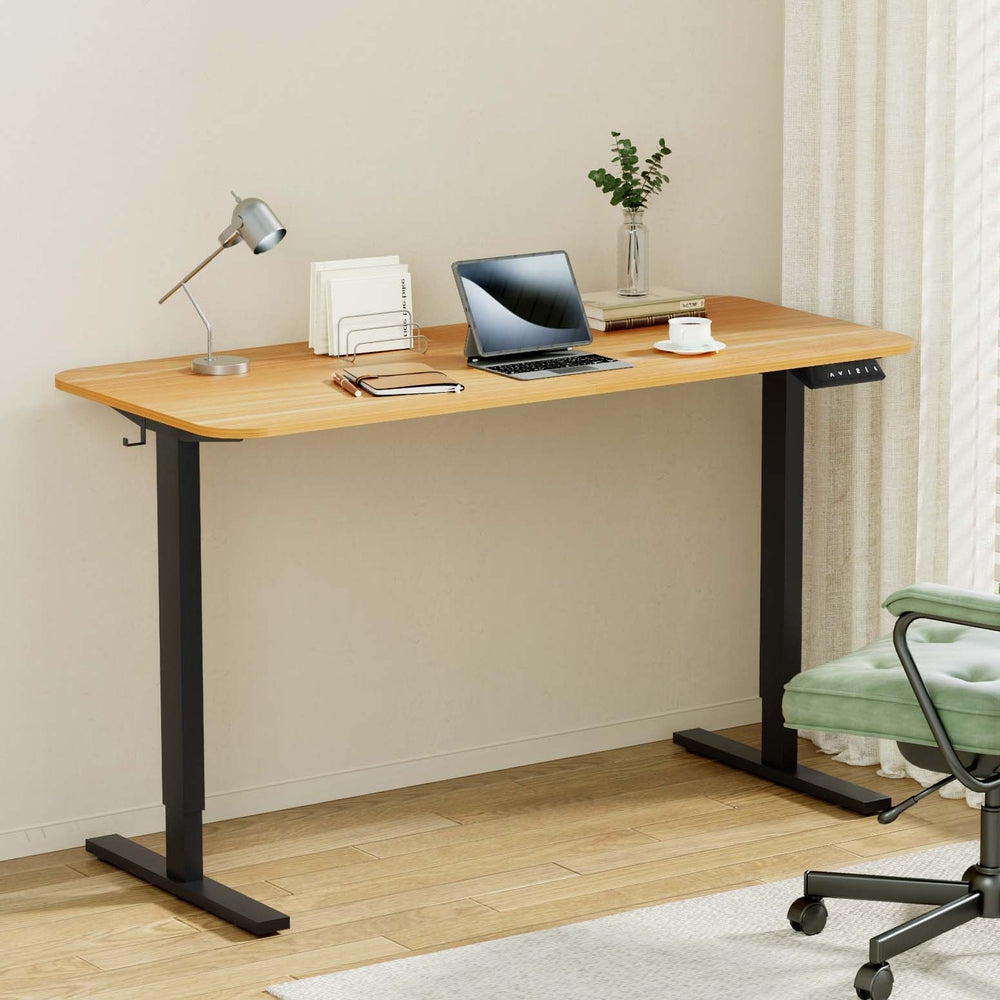 Artiss Electric Standing Desk 140cm Adjustable Height Motorised Home Office Desk Oak Black HASD-ET156E-BKNT