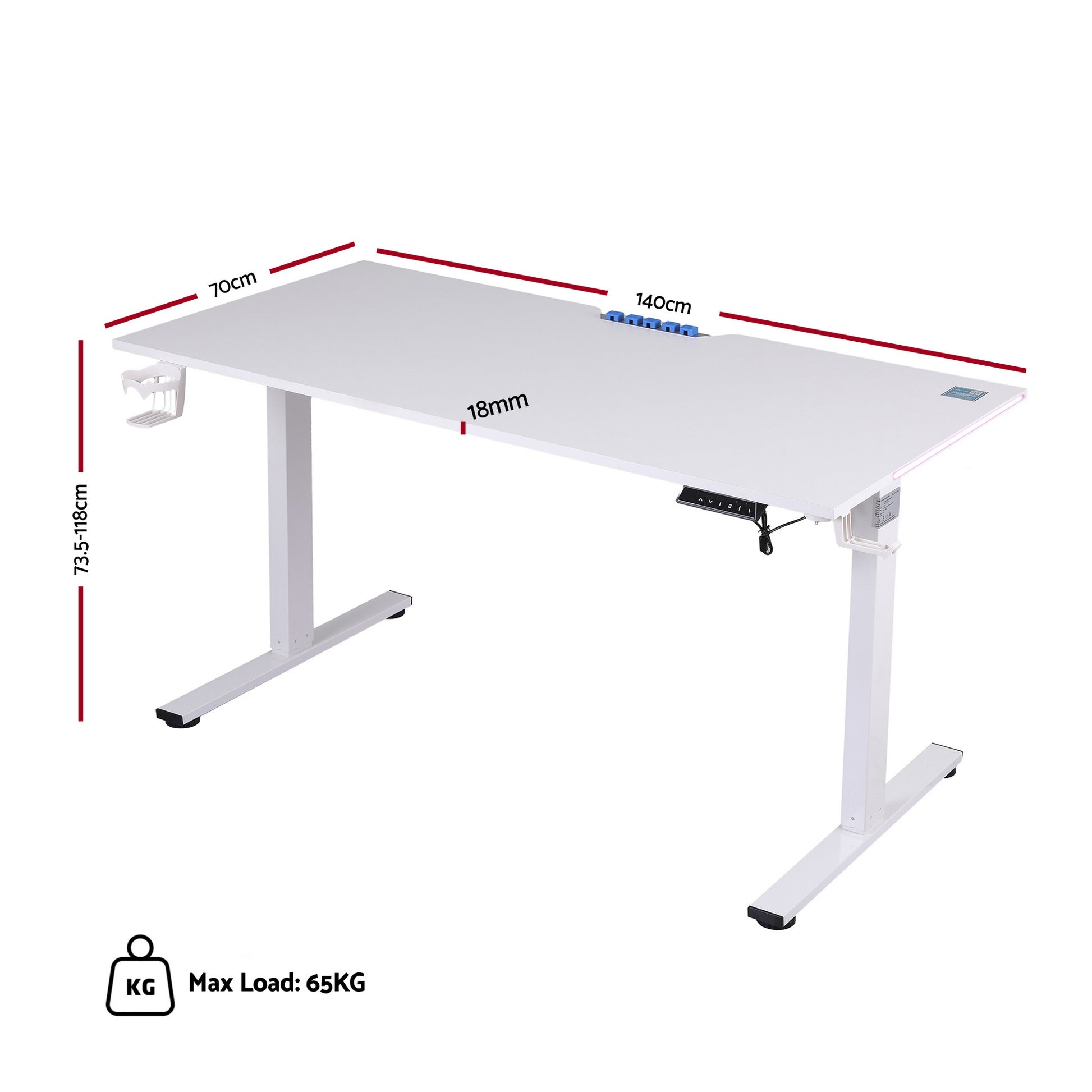 Artiss Electric Standing Desk Height Adjustable Gaming Desk Home Office 140cm HASD-ET156E-GAME-WH-AB