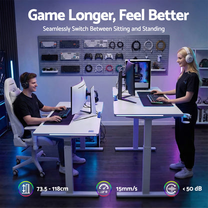 Artiss Electric Standing Desk Height Adjustable Gaming Desk Home Office 140cm HASD-ET156E-GAME-WH-AB