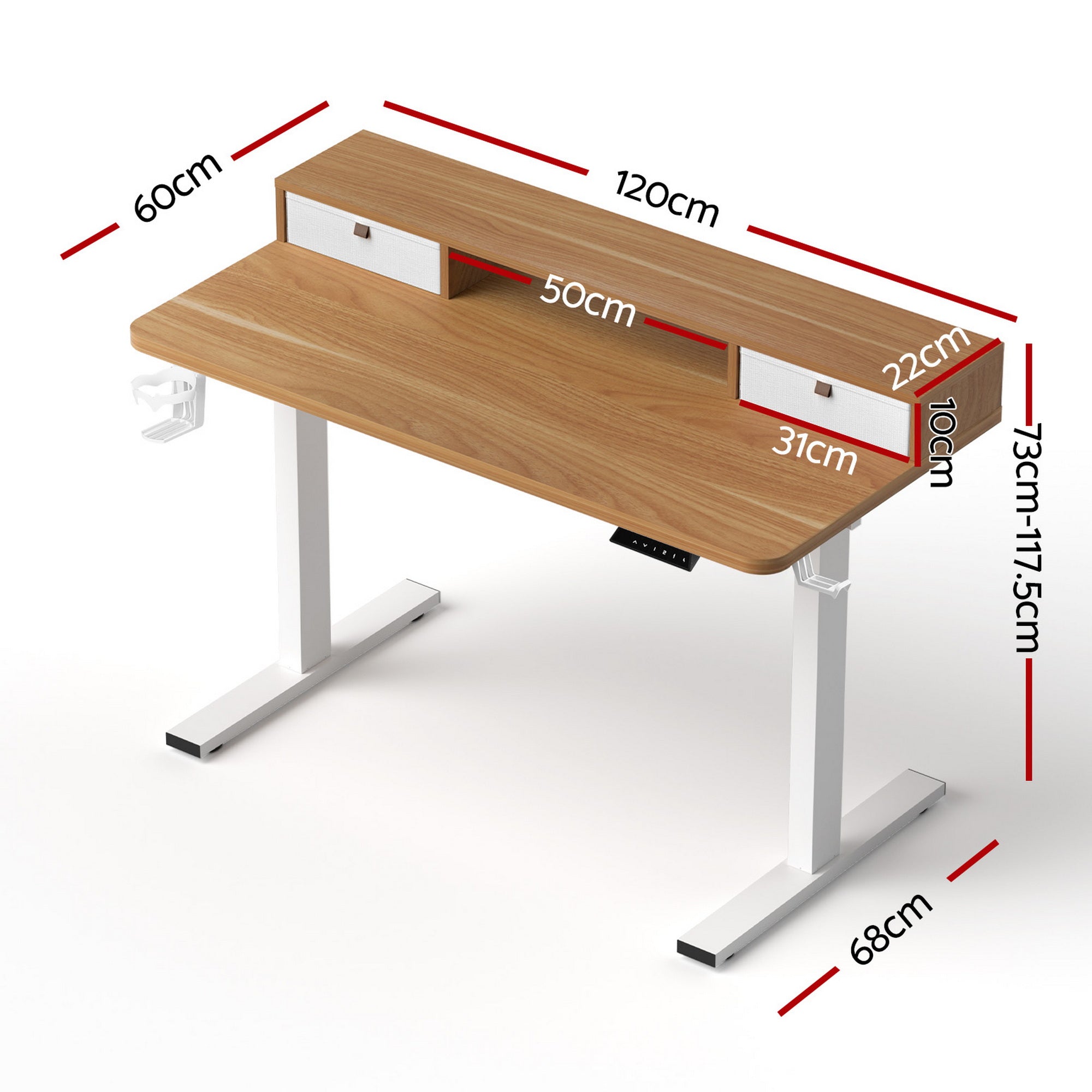 Artiss Electric Standing Desk Height Adjustable Sit Stand Desk Home Office HASD-ET156E-SHELF-WD-AB