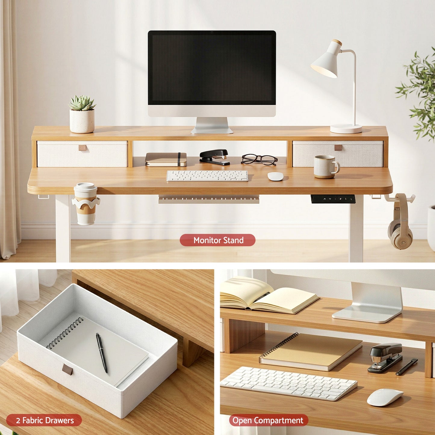 Artiss Electric Standing Desk Height Adjustable Sit Stand Desk Home Office HASD-ET156E-SHELF-WD-AB
