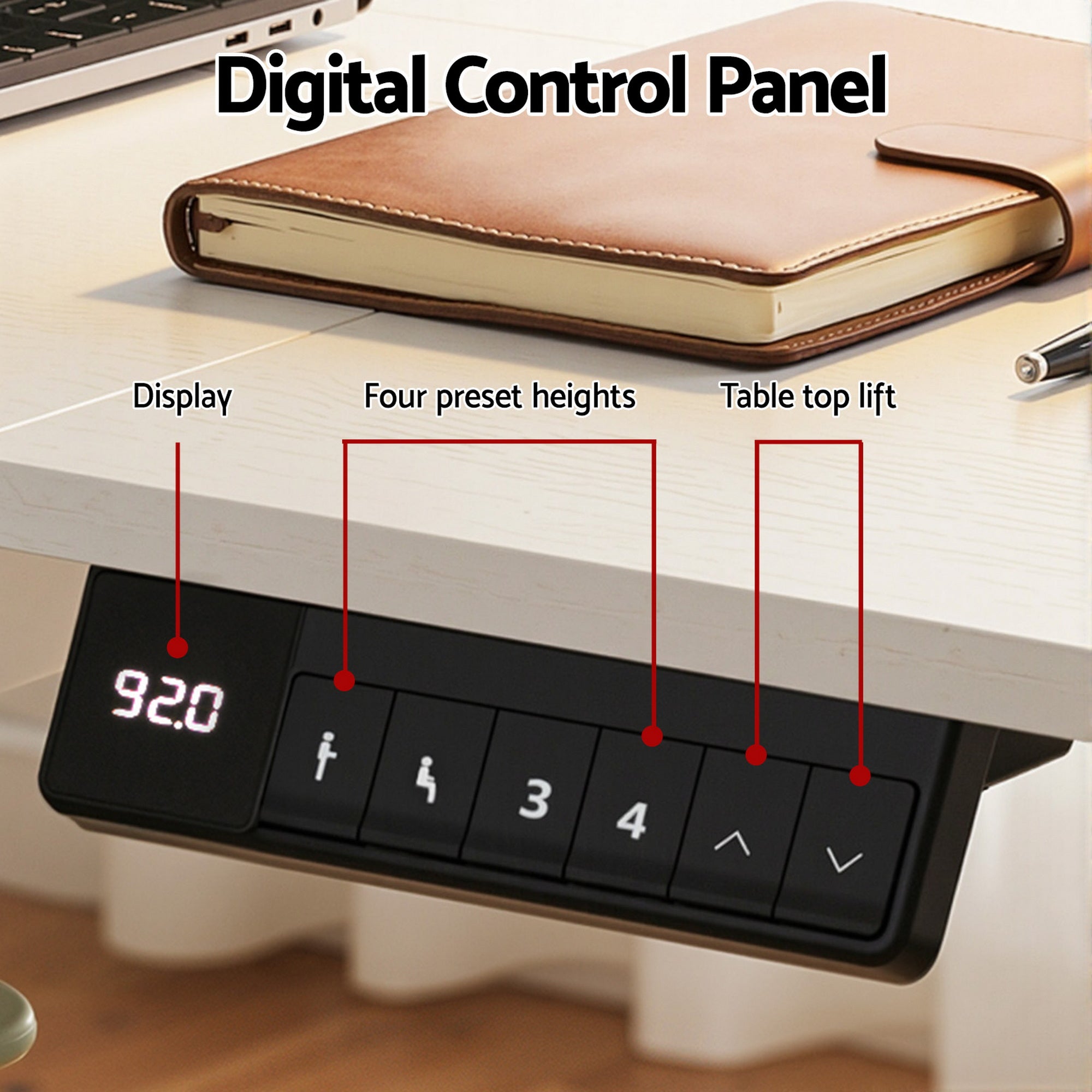 Artiss Electric Standing Desk 140cm Adjustable Height Motorised Home Office Desk Drawer HASD-ET262-WH-ABC