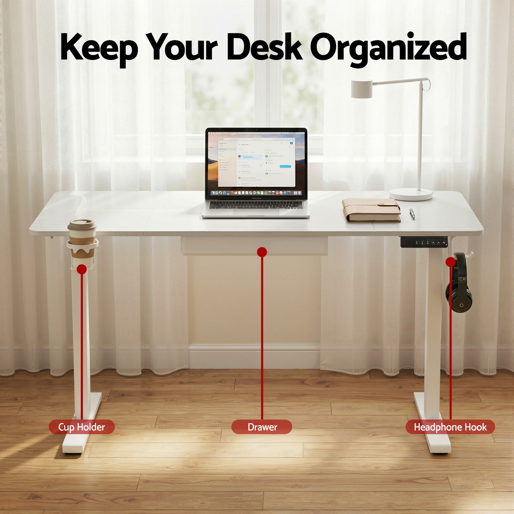 Artiss Electric Standing Desk 140cm Adjustable Height Motorised Home Office Desk Drawer HASD-ET262-WH-ABC