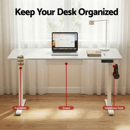Artiss Electric Standing Desk 140cm Adjustable Height Motorised Home Office Desk Drawer HASD-ET262-WH-ABC