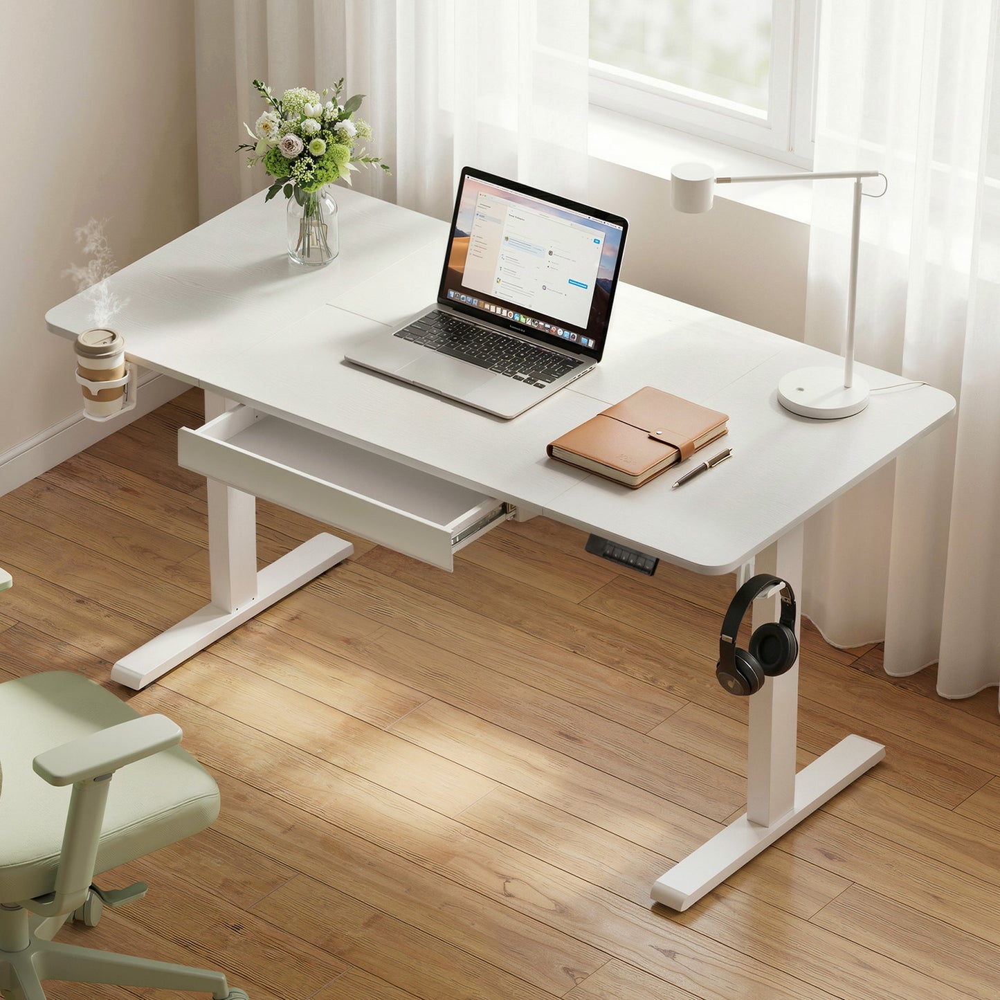 Artiss Electric Standing Desk 140cm Adjustable Height Motorised Home Office Desk Drawer HASD-ET262-WH-ABC