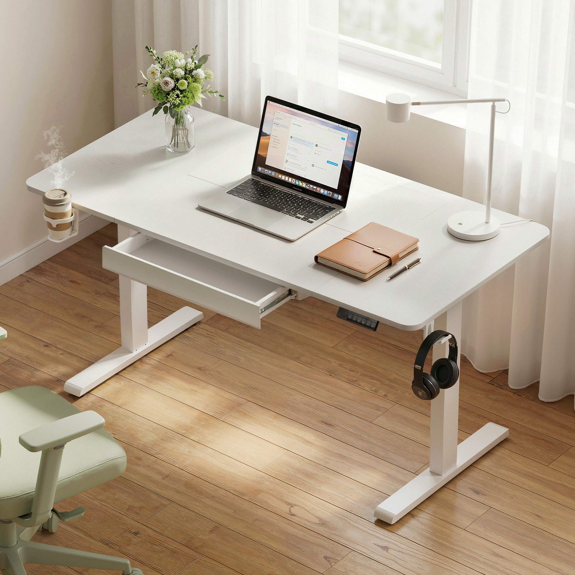 Artiss Electric Standing Desk 140cm Adjustable Height Motorised Home Office Desk Drawer HASD-ET262-WH-ABC
