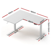 Artiss L-Shape Standing Desk Sit Stand Up Height Adjustable Electric Motorised White HASD-ET262DL-WH-AB
