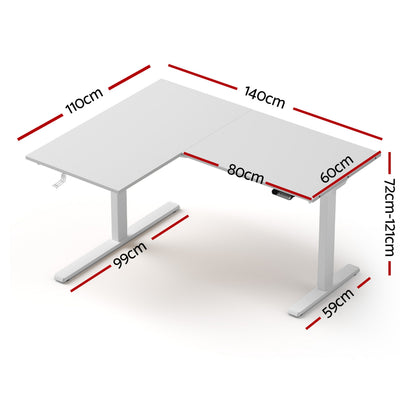 Artiss L-Shape Standing Desk Sit Stand Up Height Adjustable Electric Motorised White HASD-ET262DL-WH-AB