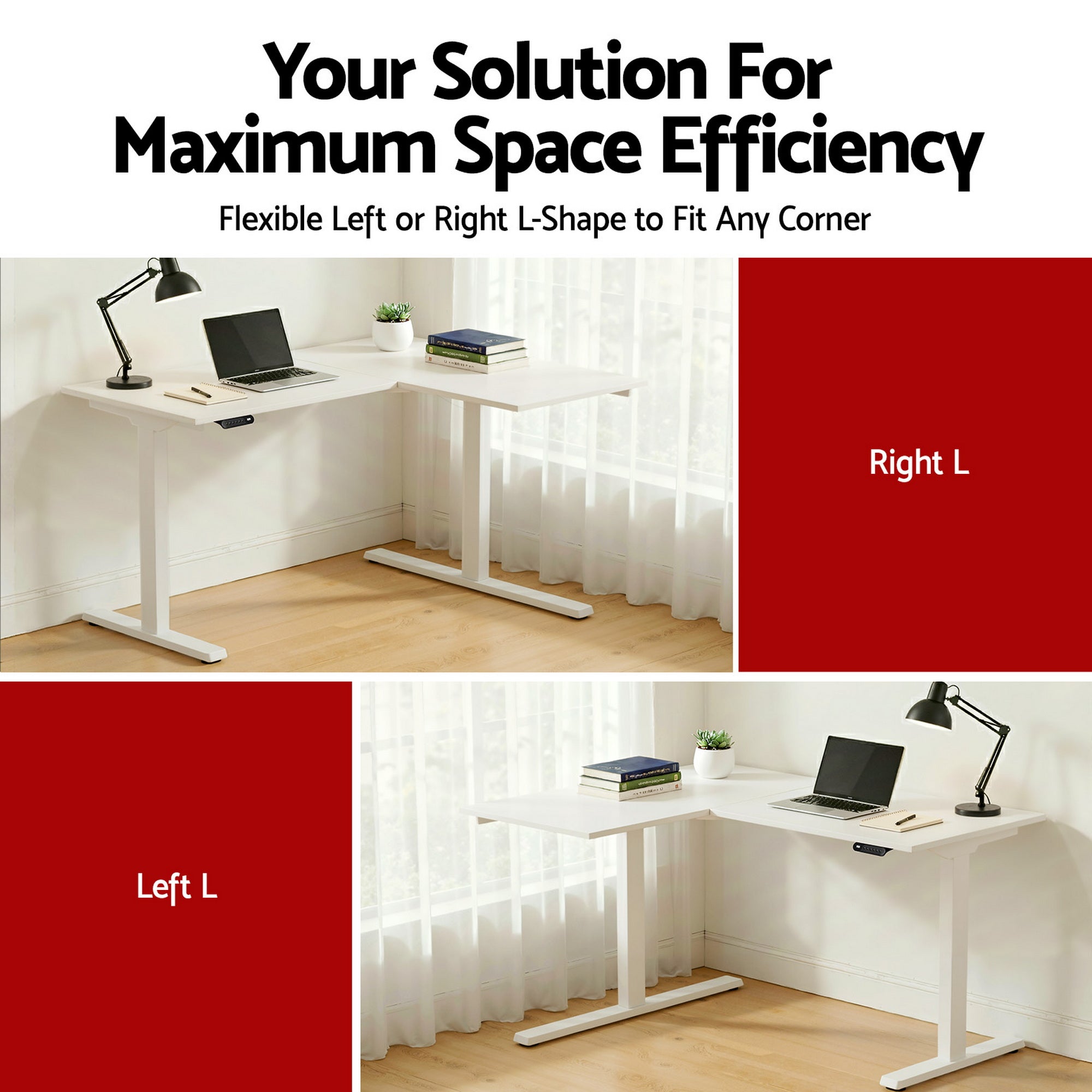 Artiss L-Shape Standing Desk Sit Stand Up Height Adjustable Electric Motorised White HASD-ET262DL-WH-AB