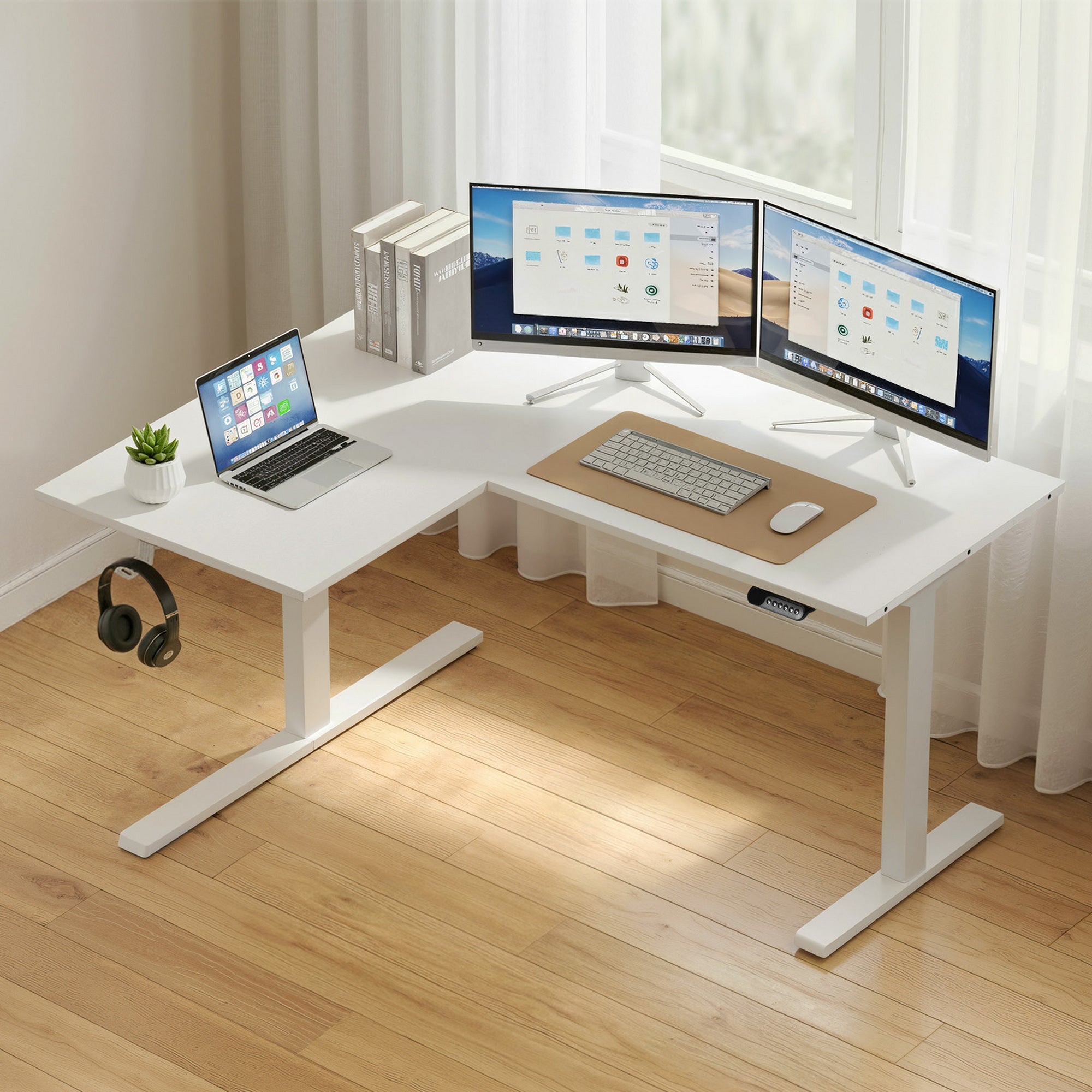 Artiss L-Shape Standing Desk Sit Stand Up Height Adjustable Electric Motorised White HASD-ET262DL-WH-AB