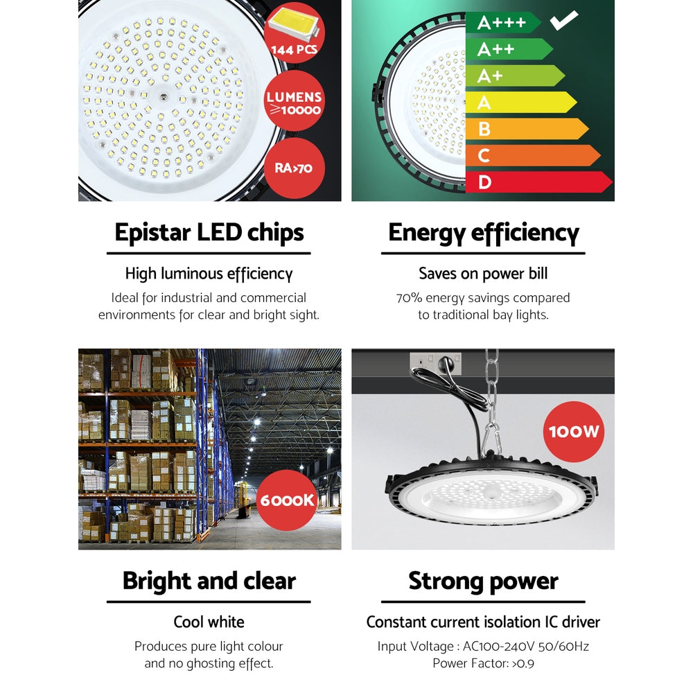 Leier High Bay Light LED 100W Industrial Lamp Workshop Warehouse Factory Lights HBL-UFO-H100-BK
