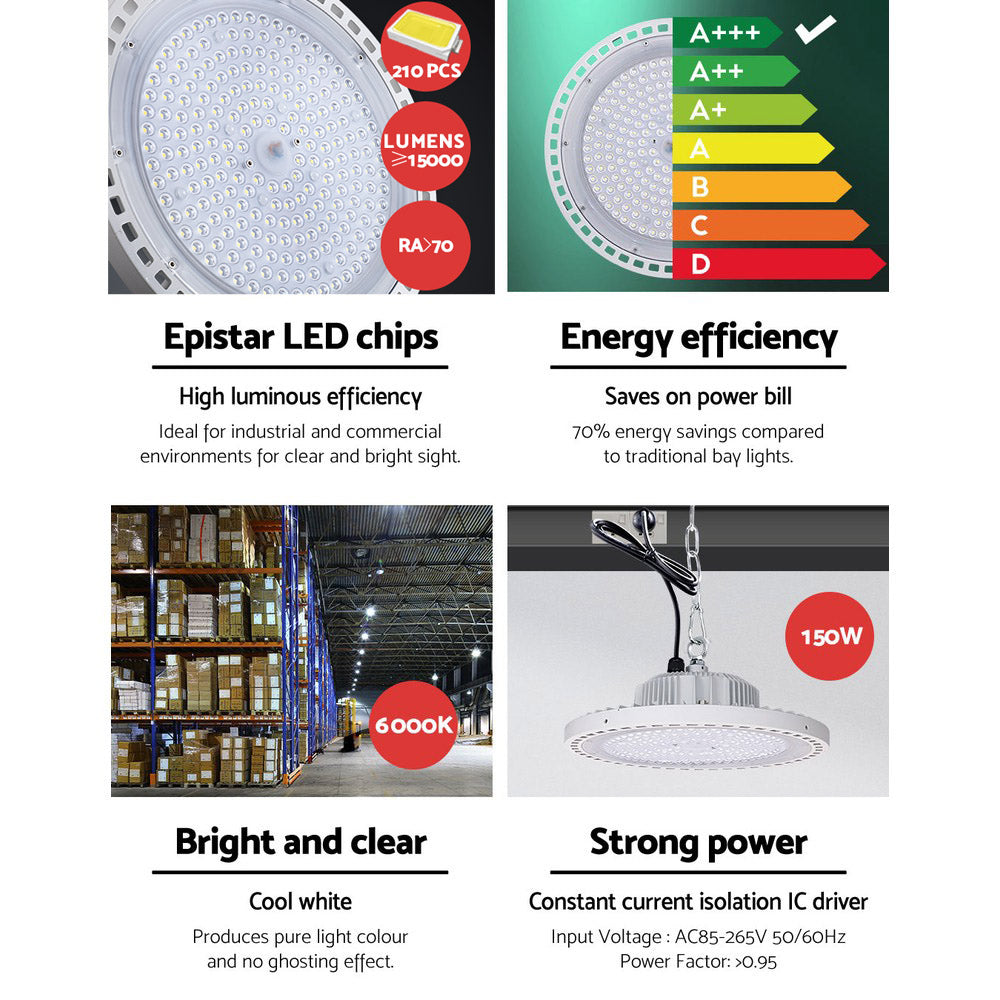 Leier LED High Bay Lights 150W UFO Industrial Shed Warehouse Factory Lamp White HBL-UFO-N210C-WH