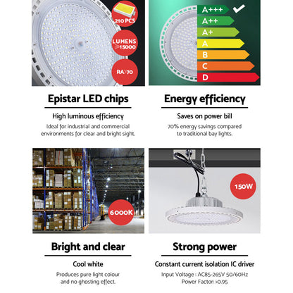 Leier LED High Bay Lights 150W UFO Industrial Shed Warehouse Factory Lamp White HBL-UFO-N210C-WH