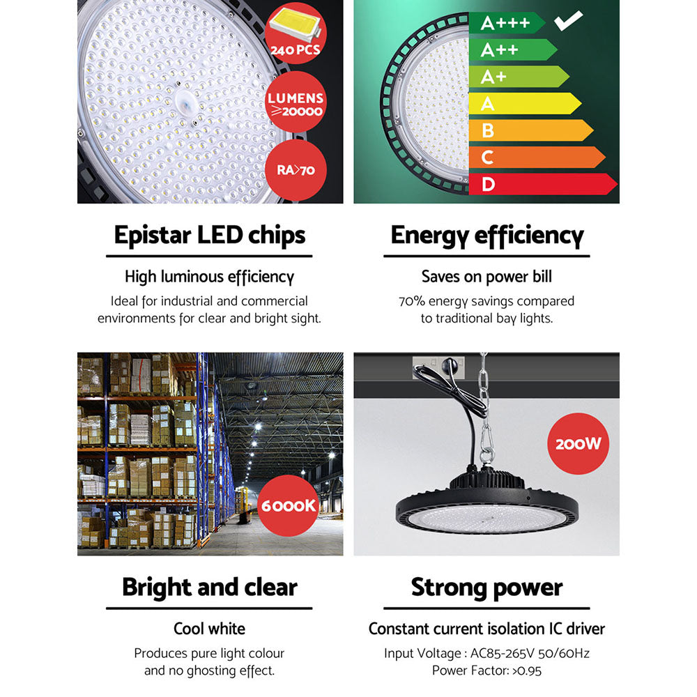 Leier LED High Bay Lights 200W UFO Industrial Workshop Warehouse Factory Lamp HBL-UFO-N280C-BK