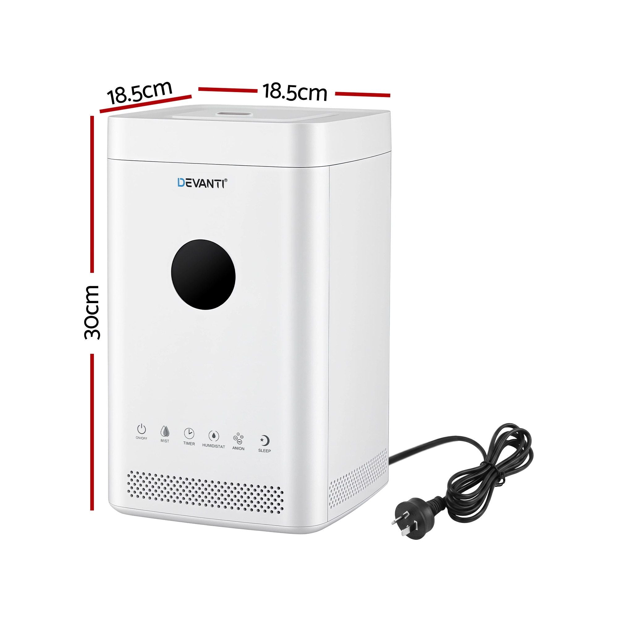 Devanti Ultrasonic Humidifier Air Purifier Top Fill Auto Humidity 3.5L White HM-3Z5L-TOUCH-WH