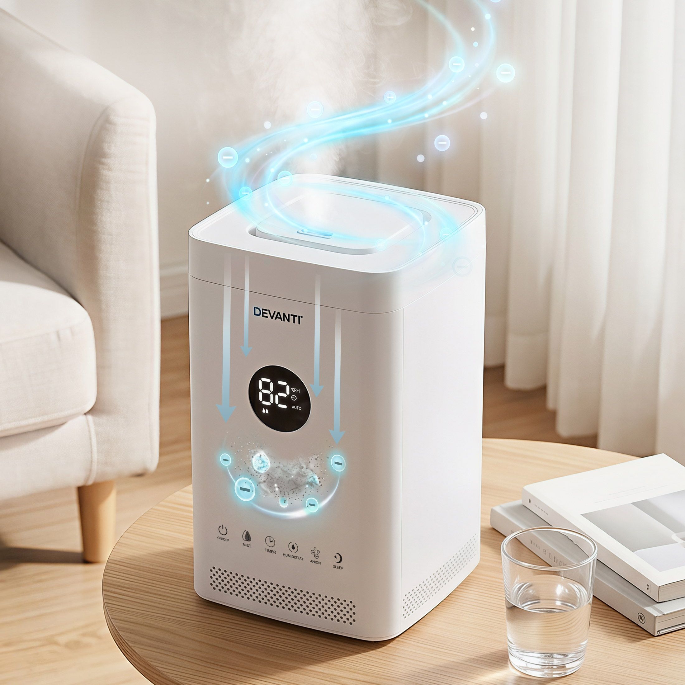 Devanti Ultrasonic Humidifier Air Purifier Top Fill Auto Humidity 3.5L White HM-3Z5L-TOUCH-WH