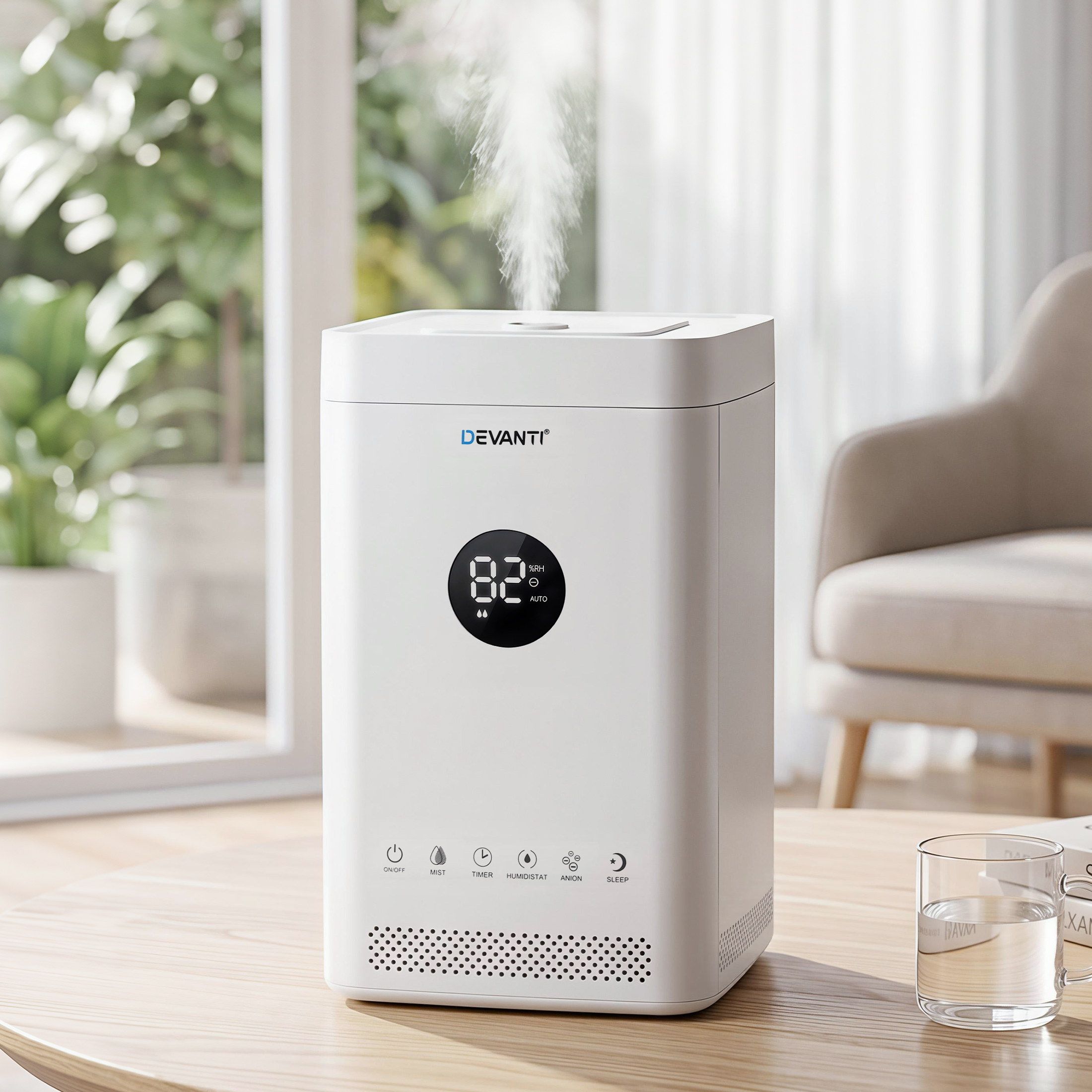 Devanti Ultrasonic Humidifier Air Purifier Top Fill Auto Humidity 3.5L White HM-3Z5L-TOUCH-WH