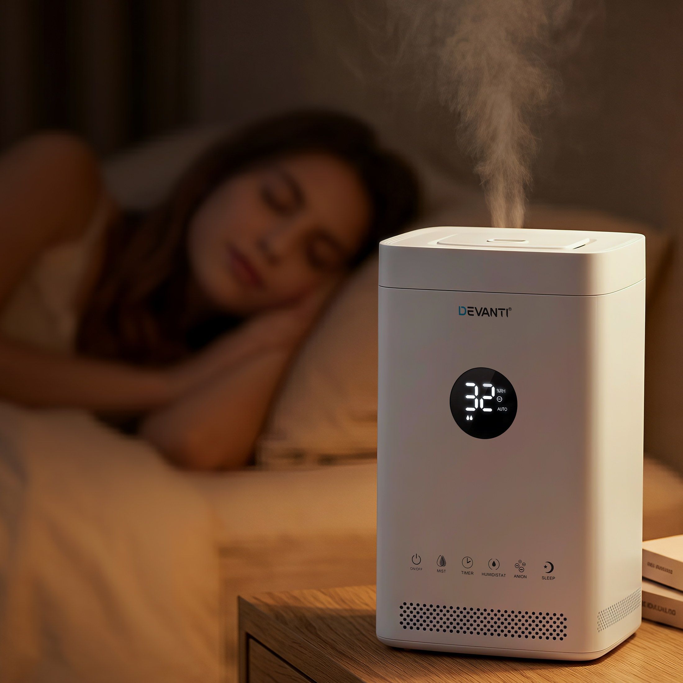 Devanti Ultrasonic Humidifier Air Purifier Top Fill Auto Humidity 3.5L White HM-3Z5L-TOUCH-WH