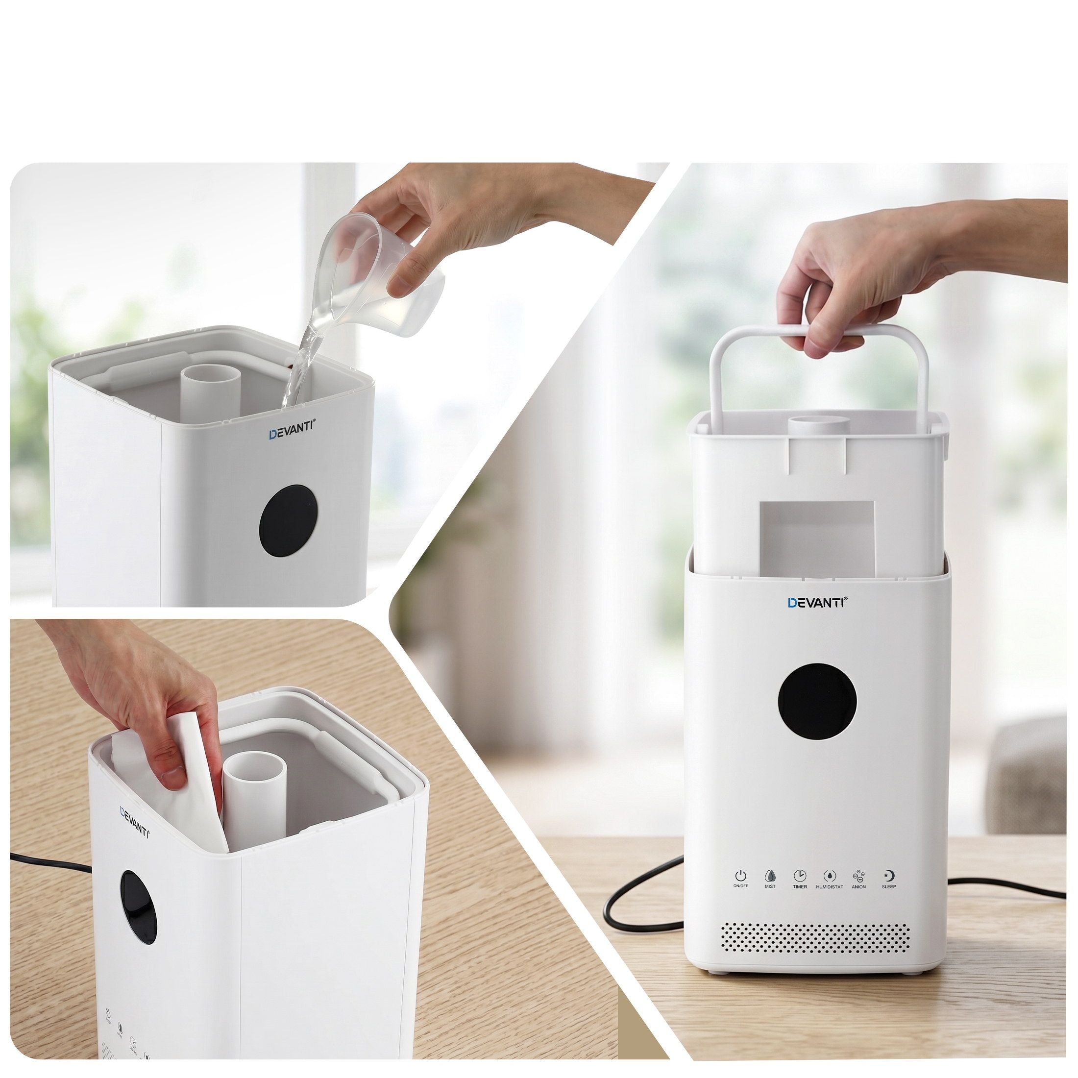 Devanti Ultrasonic Humidifier Air Purifier Top Fill Auto Humidity 3.5L White HM-3Z5L-TOUCH-WH