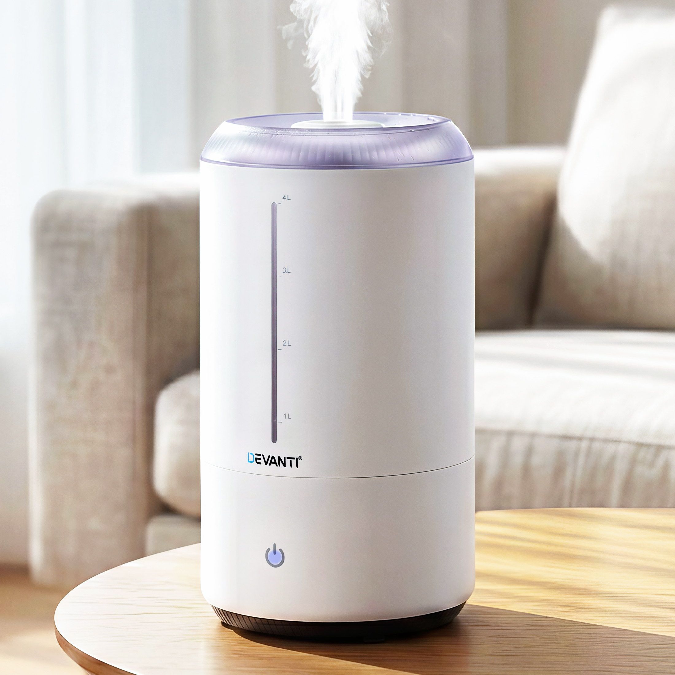 Devanti Ultrasonic Humidifier Aroma Diffuser Top Fill Quiet Bedroom 4L White HM-4L-TOUCH-WH