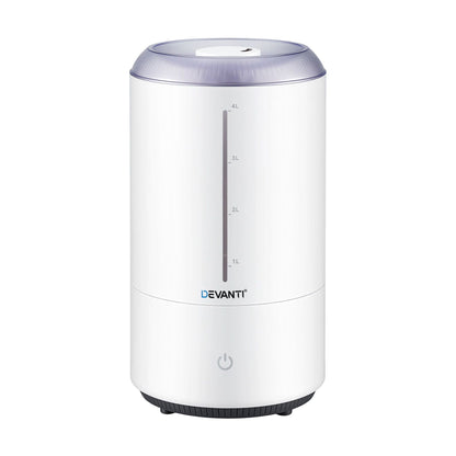 Devanti Ultrasonic Humidifier Aroma Diffuser Top Fill Quiet Bedroom 4L White HM-4L-TOUCH-WH