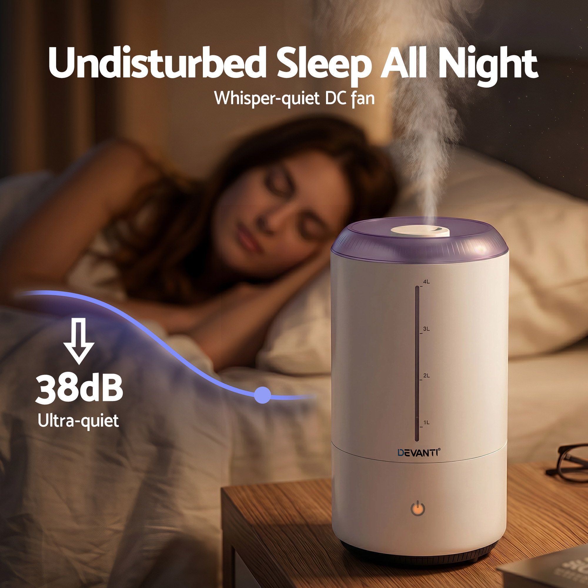 Devanti Ultrasonic Humidifier Aroma Diffuser Top Fill Quiet Bedroom 4L White HM-4L-TOUCH-WH