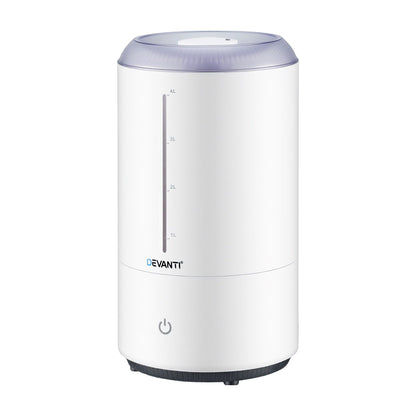 Devanti Ultrasonic Humidifier Aroma Diffuser Top Fill Quiet Bedroom 4L White HM-4L-TOUCH-WH