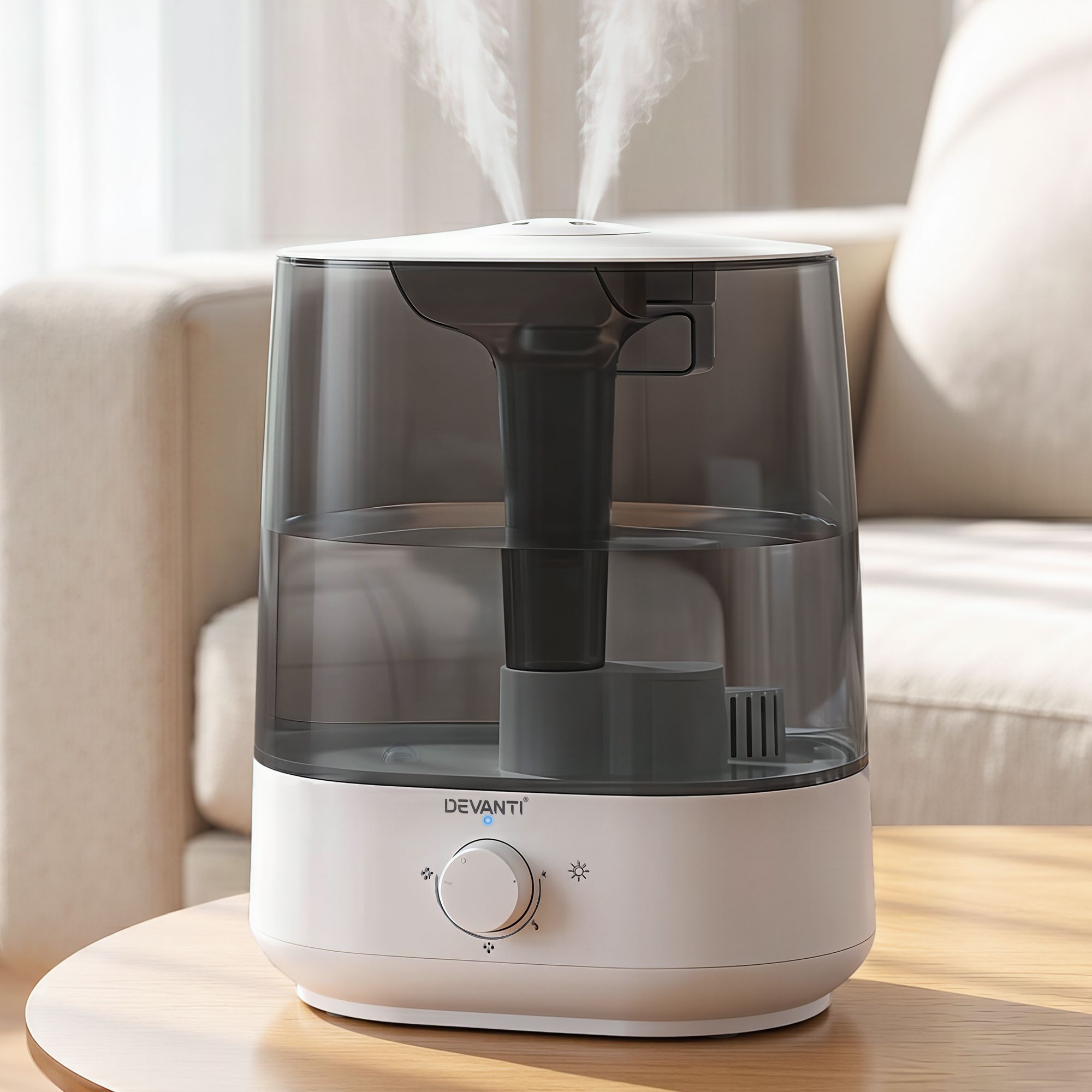 Devanti Ultrasonic Humidifier Aroma Diffuser Top Fill Quiet Bedroom 6L HM-6L-KNOB-WHBK