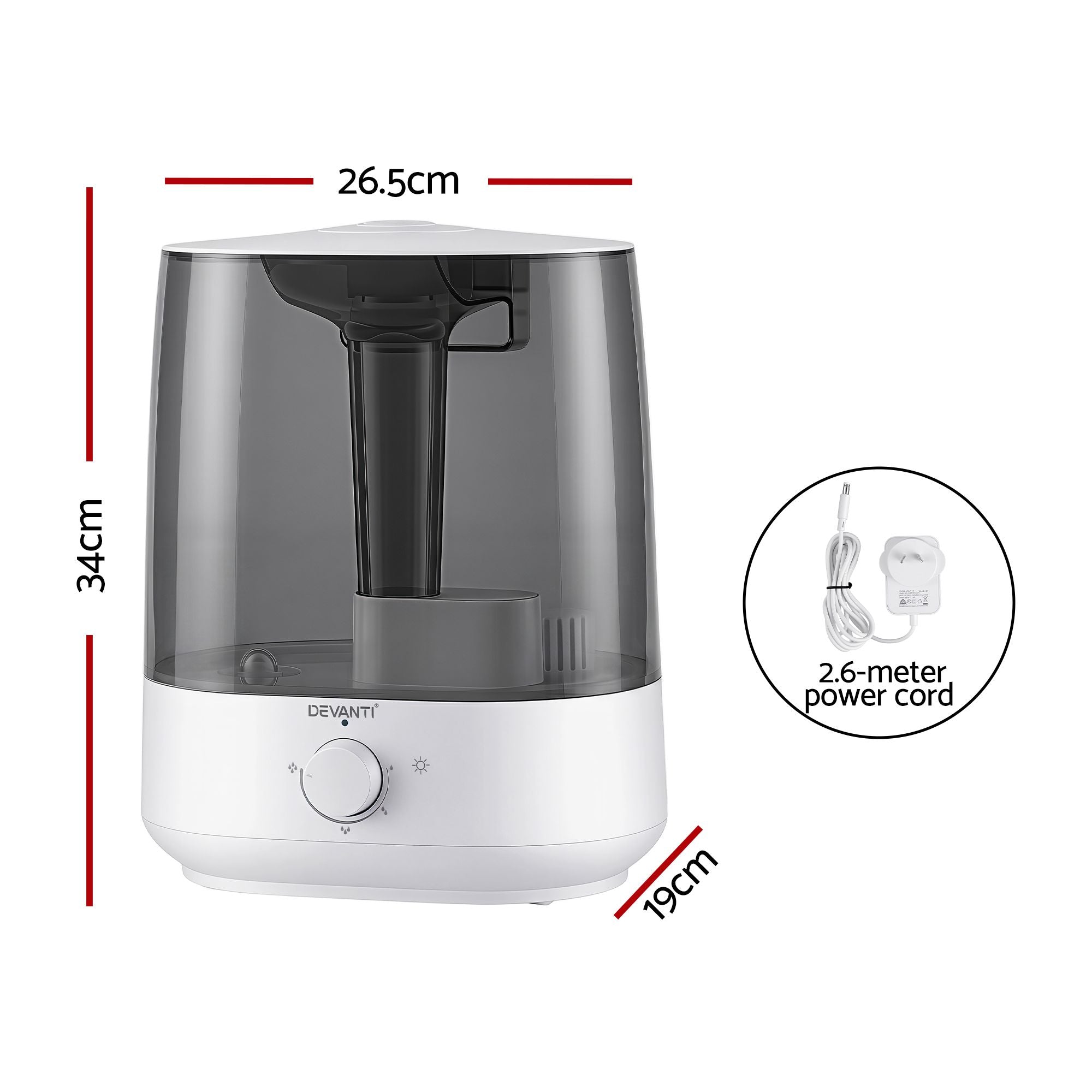 Devanti Ultrasonic Humidifier Aroma Diffuser Top Fill Quiet Bedroom 6L HM-6L-KNOB-WHBK
