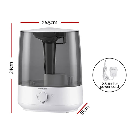 Devanti Ultrasonic Humidifier Aroma Diffuser Top Fill Quiet Bedroom 6L HM-6L-KNOB-WHBK