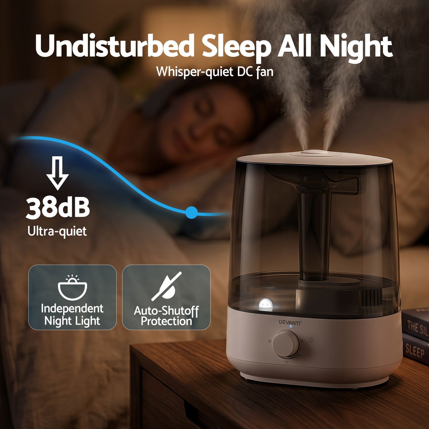 Devanti Ultrasonic Humidifier Aroma Diffuser Top Fill Quiet Bedroom 6L HM-6L-KNOB-WHBK