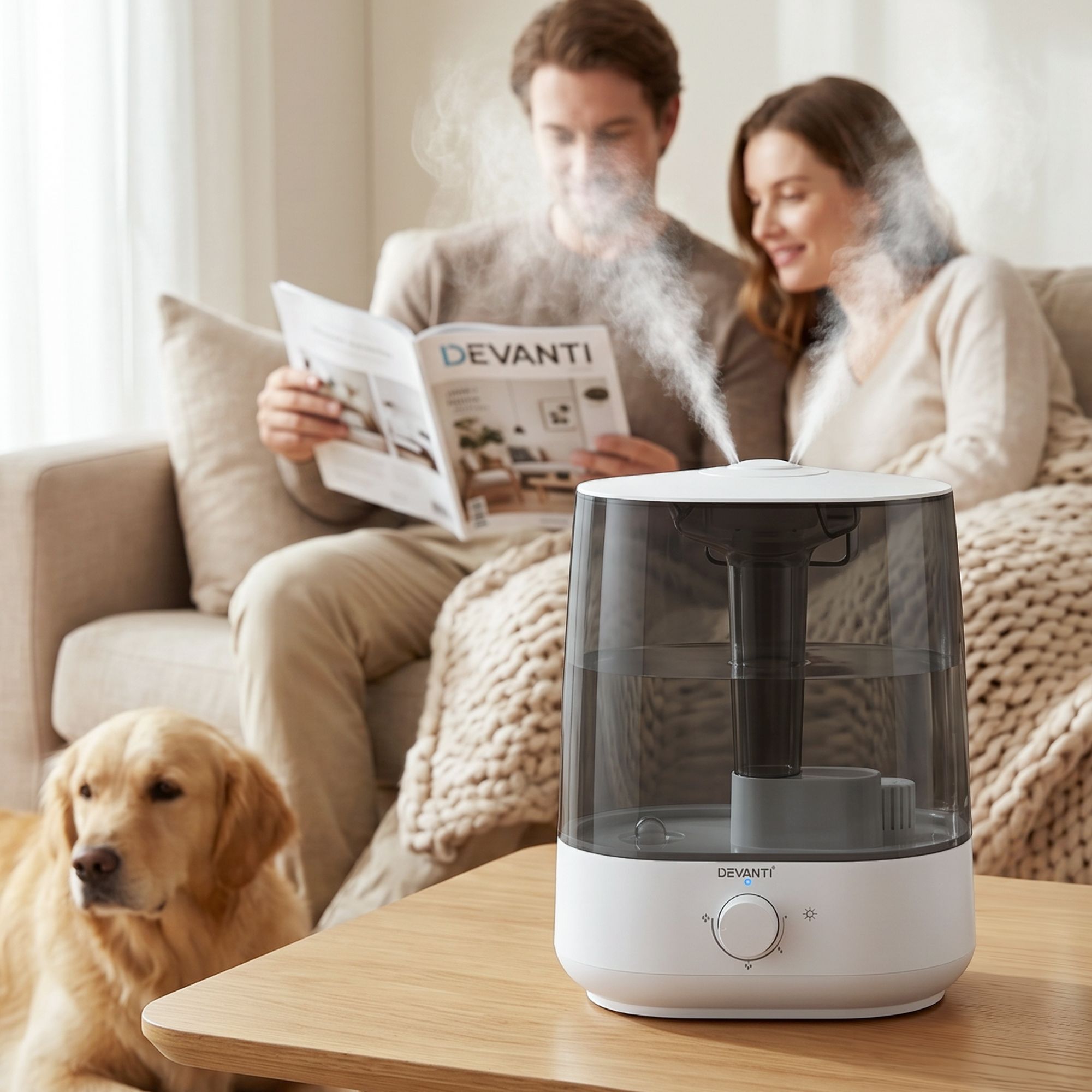 Devanti Ultrasonic Humidifier Aroma Diffuser Top Fill Quiet Bedroom 6L HM-6L-KNOB-WHBK