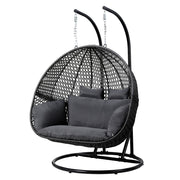 Gardeon Outdoor Swing Chair Hanging Rattan Patio Furniture Pod Stand Cushion 2 Seater HM-B-EGG-TAT-D-J-BKGR-AB