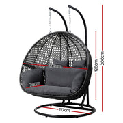 Gardeon Outdoor Swing Chair Hanging Rattan Patio Furniture Pod Stand Cushion 2 Seater HM-B-EGG-TAT-D-J-BKGR-AB