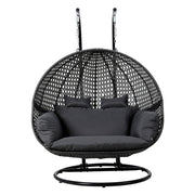 Gardeon Outdoor Swing Chair Hanging Rattan Patio Furniture Pod Stand Cushion 2 Seater HM-B-EGG-TAT-D-J-BKGR-AB