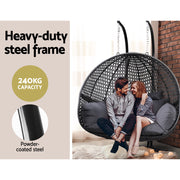 Gardeon Outdoor Swing Chair Hanging Rattan Patio Furniture Pod Stand Cushion 2 Seater HM-B-EGG-TAT-D-J-BKGR-AB