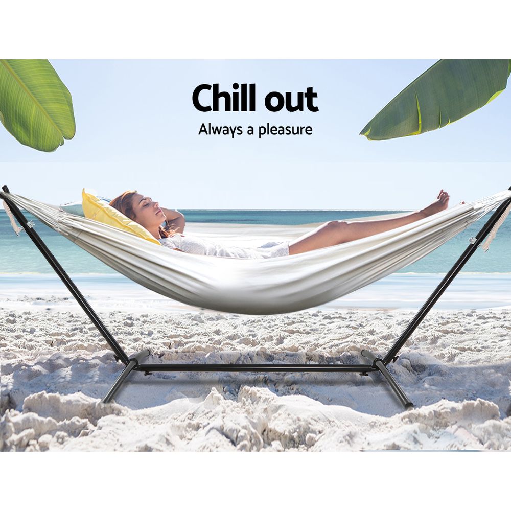 Gardeon Hammock Bed Camping Chair Outdoor Lounge Single Cotton with Stand HM-BED-KIT-C-S-CL