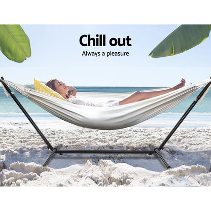 Gardeon Hammock Bed Camping Chair Outdoor Lounge Single Cotton with Stand HM-BED-KIT-C-S-CL