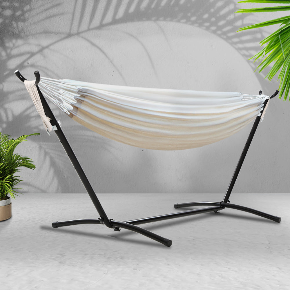 Gardeon Hammock Bed Camping Chair Outdoor Lounge Single Cotton with Stand HM-BED-KIT-C-S-CL