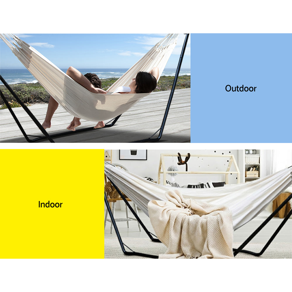 Gardeon Hammock Bed with Stand Outdoor Camping Hammocks Steel Frame HM-BED-KIT-U-S-CREAM
