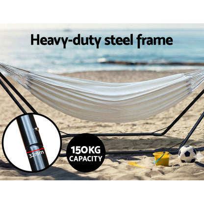 Gardeon Hammock Bed with Stand Outdoor Camping Hammocks Steel Frame HM-BED-KIT-U-S-CREAM