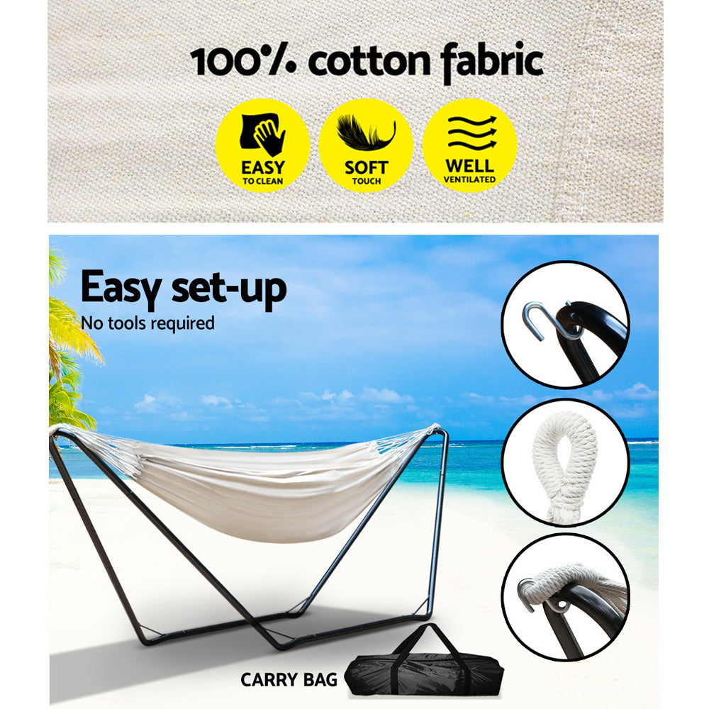 Gardeon Hammock Bed with Stand Outdoor Camping Hammocks Steel Frame HM-BED-KIT-U-S-CREAM