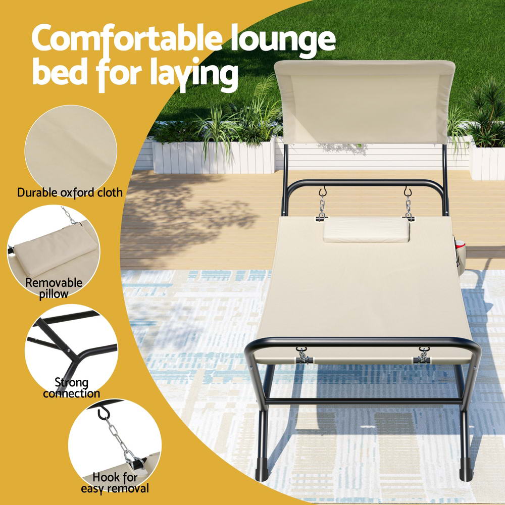 Gardeon Hammock Bed w/ Stand Sun Lounge Chair Beige HM-BED-LOUN-BG