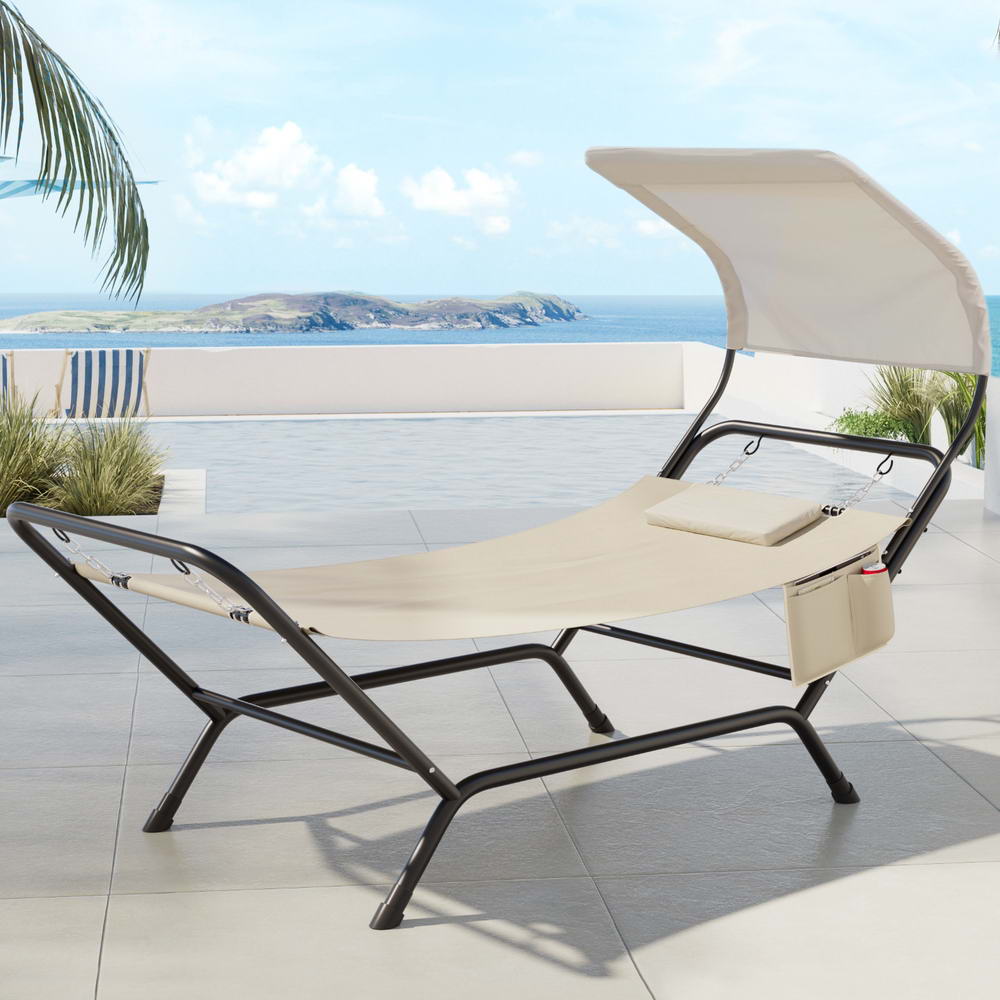 Gardeon Hammock Bed w/ Stand Sun Lounge Chair Beige HM-BED-LOUN-BG