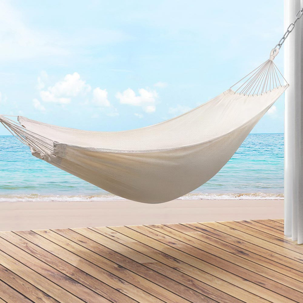 Gardeon Hammock Bed w/ Travel Bag Outdoor Lounge Chair Cream HM-BED-PORT-CREAM