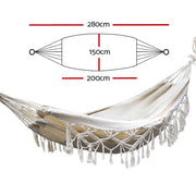Gardeon Hammock Bed Rope Tassel Outdoor Hammocks Chair Camping HM-BED-TASSEL-COT-CR