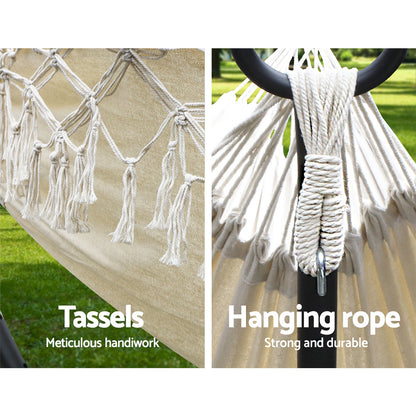 Gardeon Hammock Bed Rope Tassel Outdoor Hammocks Chair Camping HM-BED-TASSEL-COT-CR