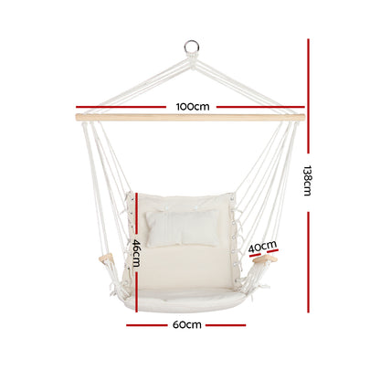 Gardeon Hammock Chair Hanging with Armrest Camping Hammocks Cream HM-CHAIR-ARM-CREAM