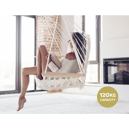 Gardeon Hammock Chair Hanging with Armrest Camping Hammocks Cream HM-CHAIR-ARM-CREAM